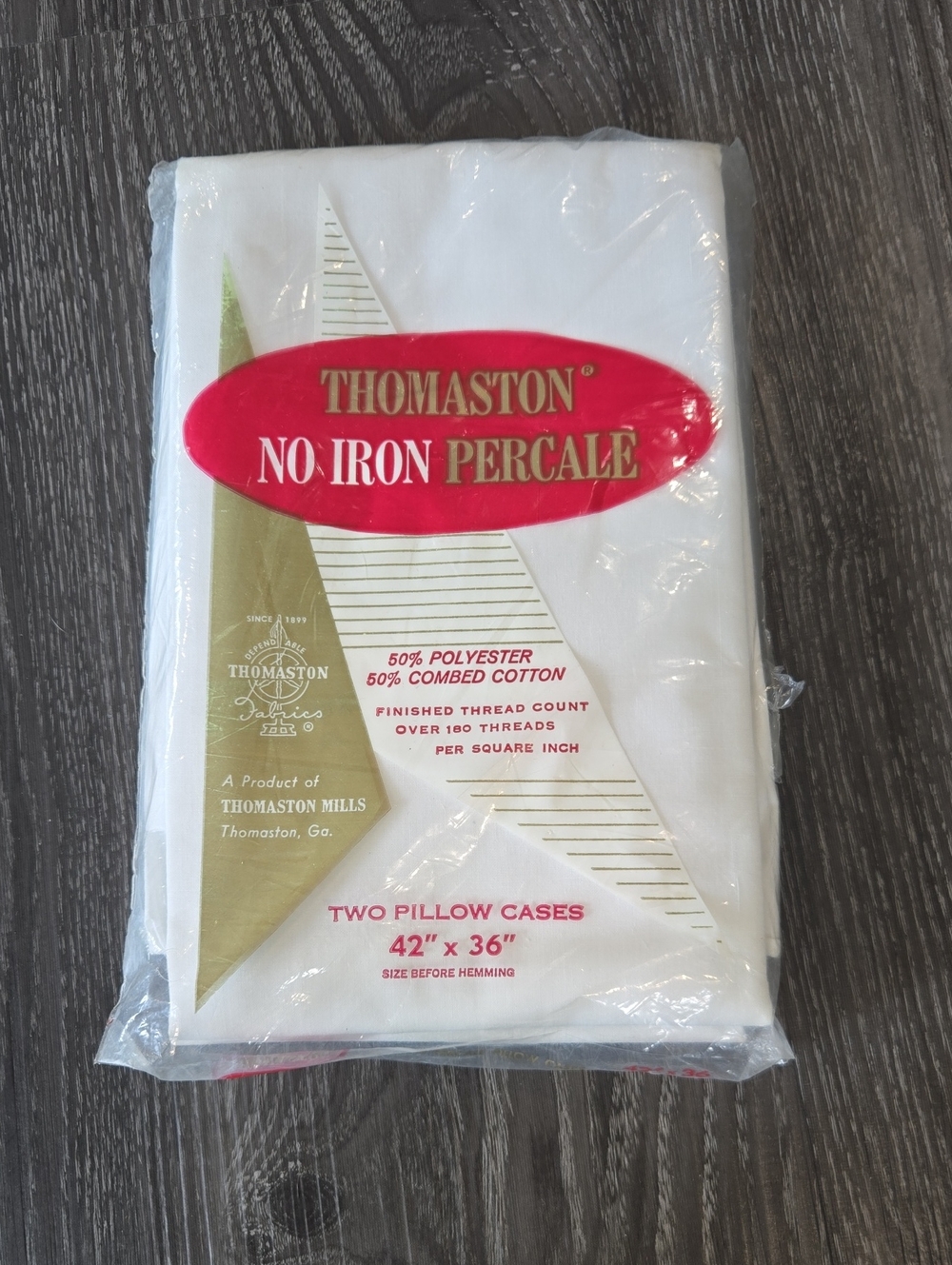 Vintsge Thomaston Mills Fabrics No Iron Percale Pillow Cases - White